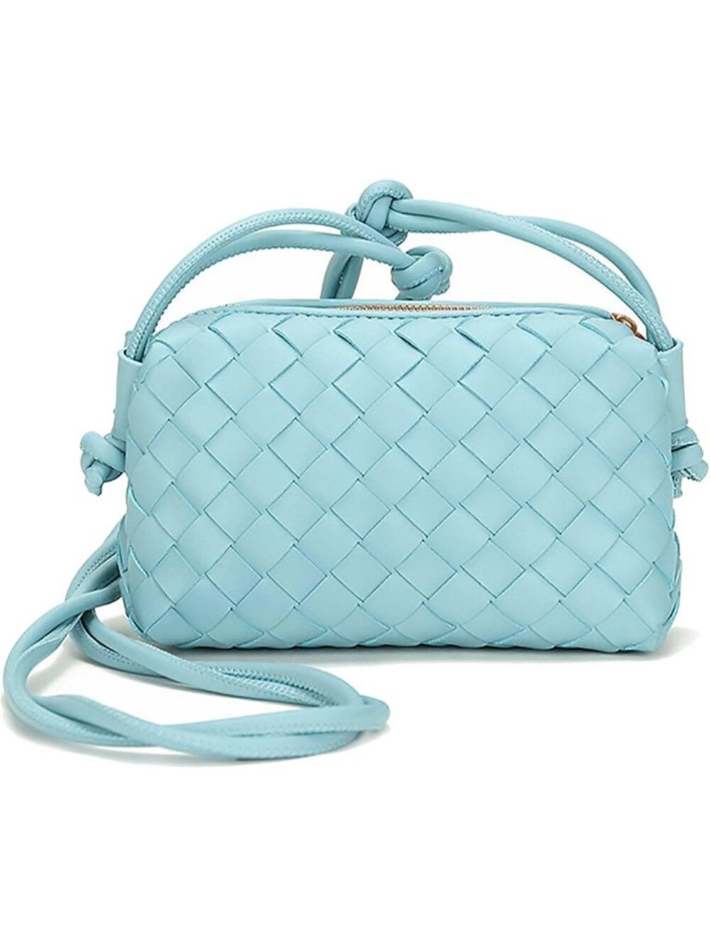 Women's Sky Blue Woven Small Vegan Leather Purse Zipper Crossbody Shoulder Bag